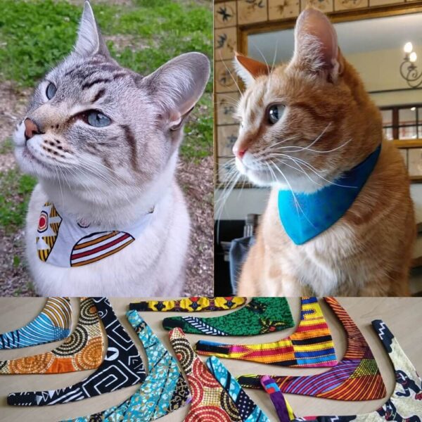 アフリカ布の猫バンダナ｜飼い主さん用のお揃いシュシュ付き